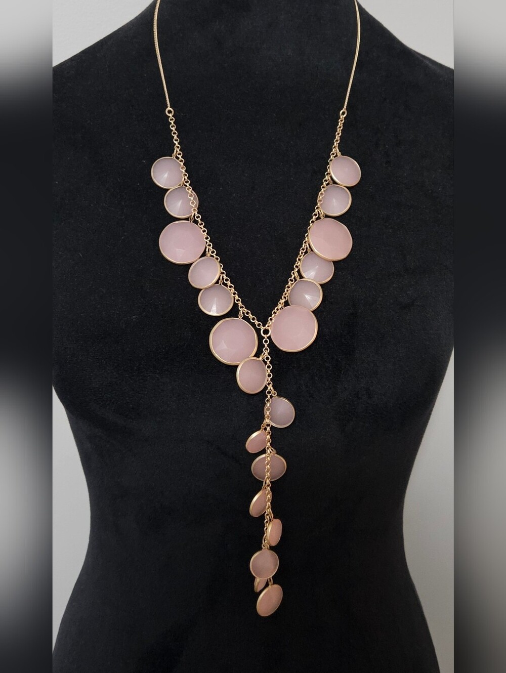 Pink Disc Statement Necklace w/ Gold-Tone Chain